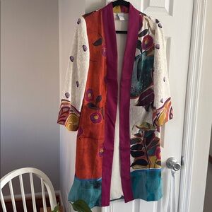 Chico's Vibrant Floral Patchwork Kimono Jacket - Yellow, Pink, Orange, Cream